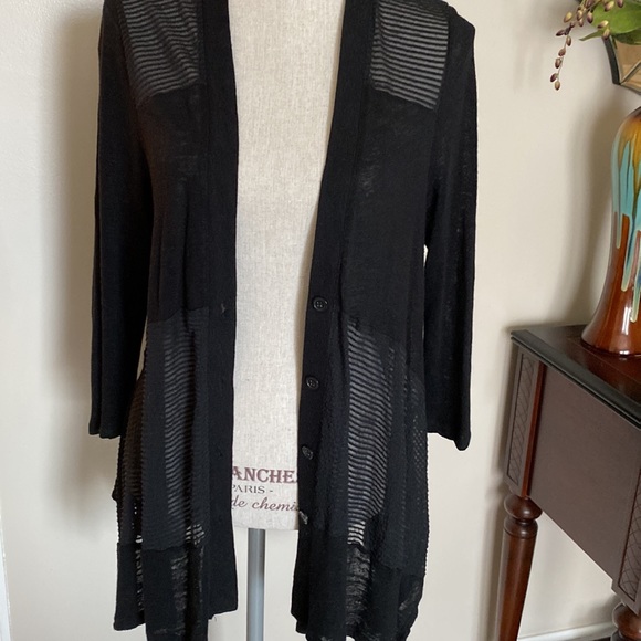Black lightweight button down or open sweater - Picture 5 of 10